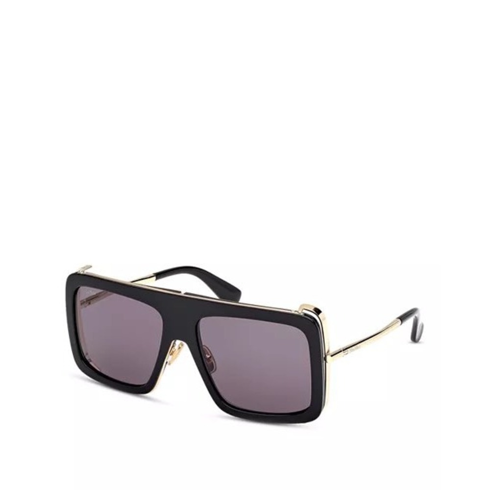 Max Mara Jean MM0119 01A Black Gold Oversized Square Shield Sunglasses New